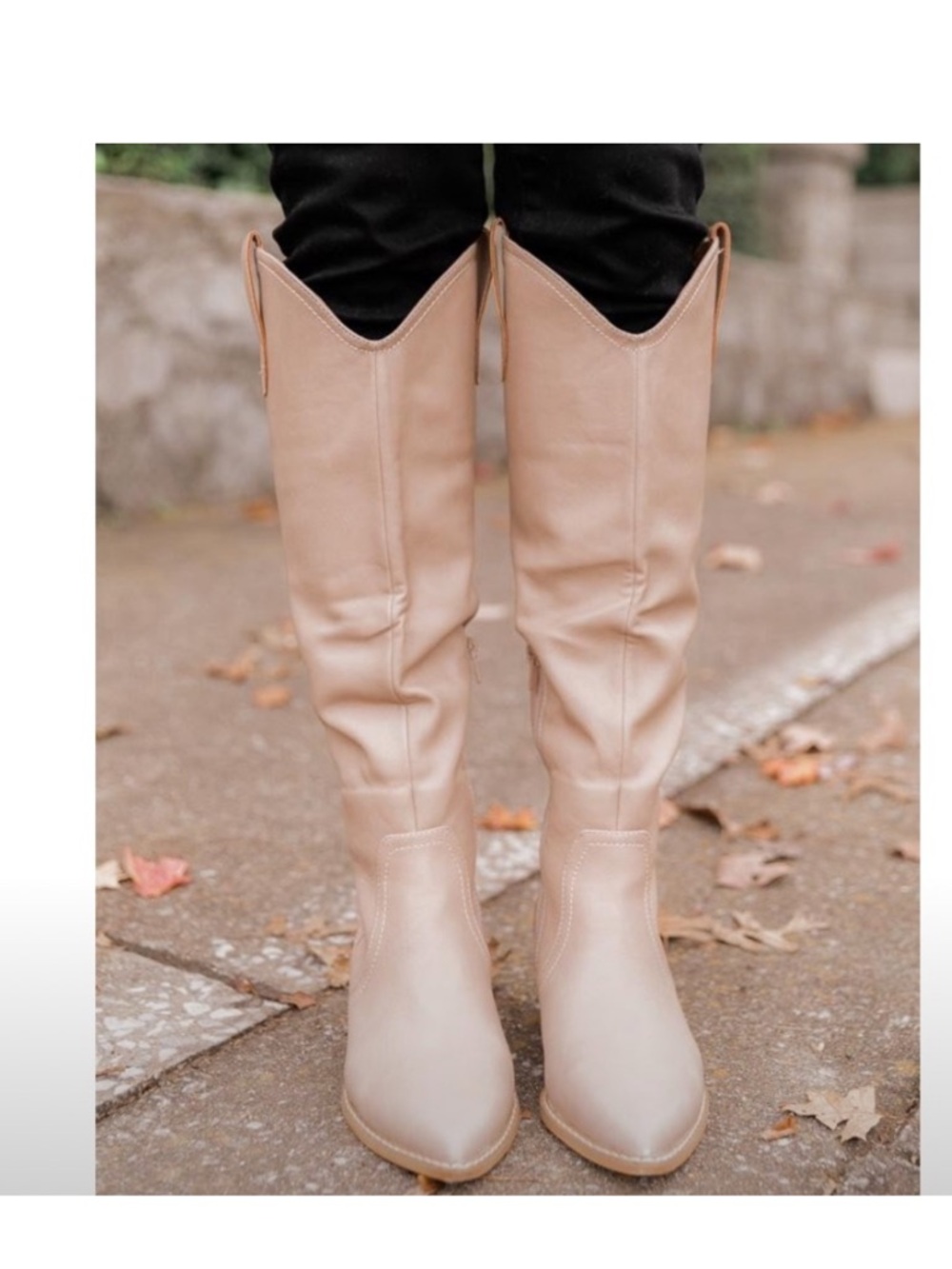 Pink Lily Taupe Knee High Faux Leather Weatern Boots Neutral Tall Boots Like New